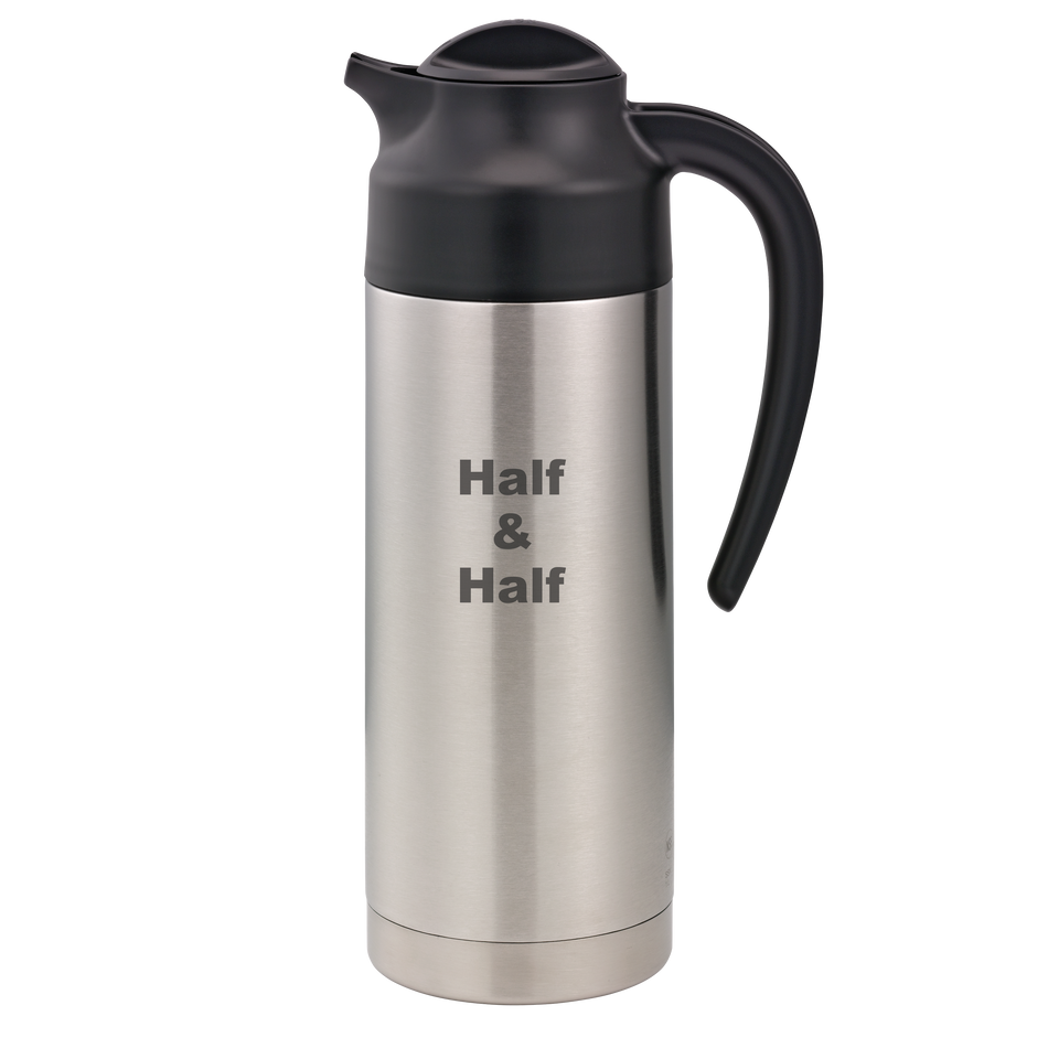Service Ideas SteelVac 1 Liter Creamer Half-and-Half - Laser Etched Steel Base Brushed Black