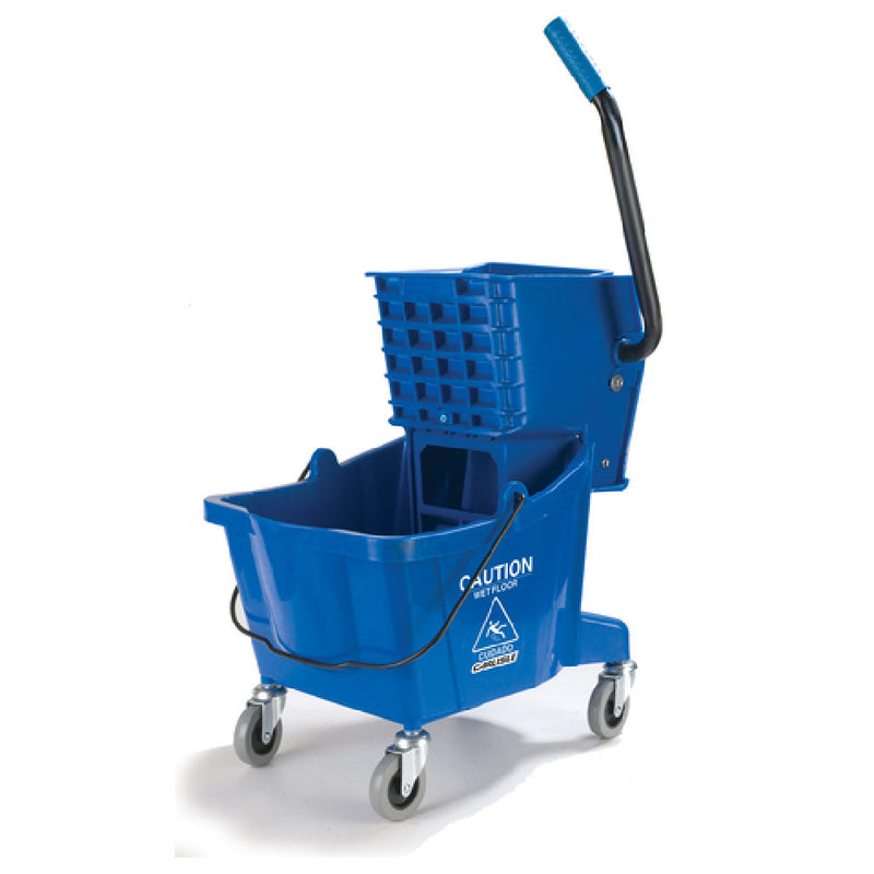 Carlisle 3690814 26 Quart Mop Bucket Combo With Side Press Wringer Blue Polyethylene
