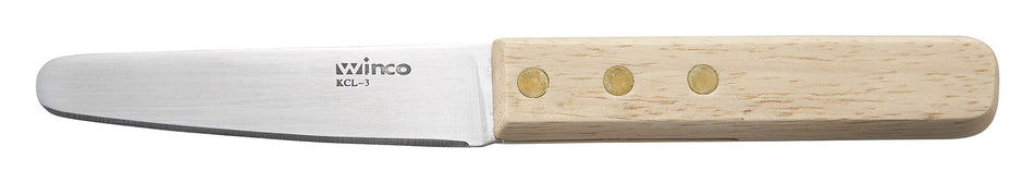 Winco KCL-3 3-1/2 Inch Blade 7-1/2 Inch Overall Length Oyster Clam Knife Wooden Handle Stainless Steel