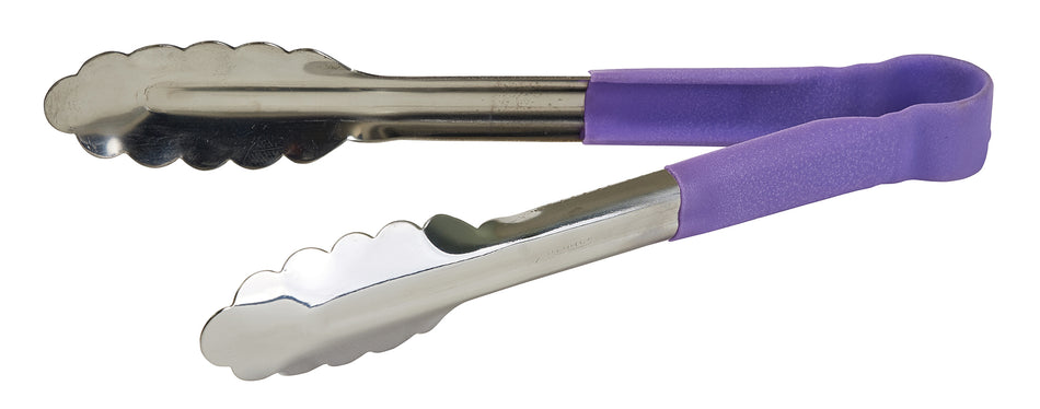 Winco UTPH-9P 9 Inch Utility Tongs Allergen Free Non-slip Purple Stainless Steel