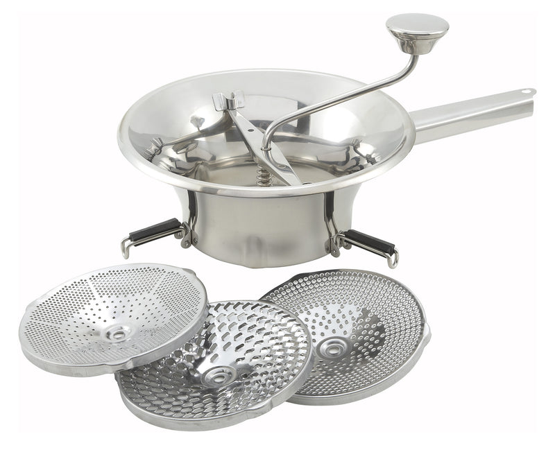 Winco SVM-9 9 Inch Diameter Food Mill 2 Quarts Manual with Interchangeable Plates Stainless Steel
