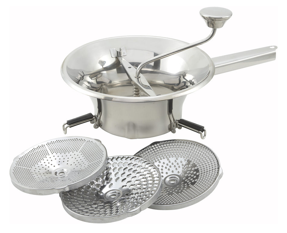 Winco SVM-9 9 Inch Diameter Food Mill 2 Quarts Manual with Interchangeable Plates Stainless Steel
