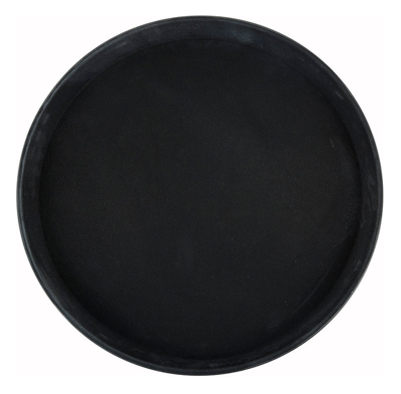 Winco TRH-11K 11 Inch Round Easy-Hold Tray Black Rubber Lined Plastic