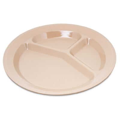 Carlisle PCD21125 11 Inch Tan Compartment Plate Plastic with 3 Wells