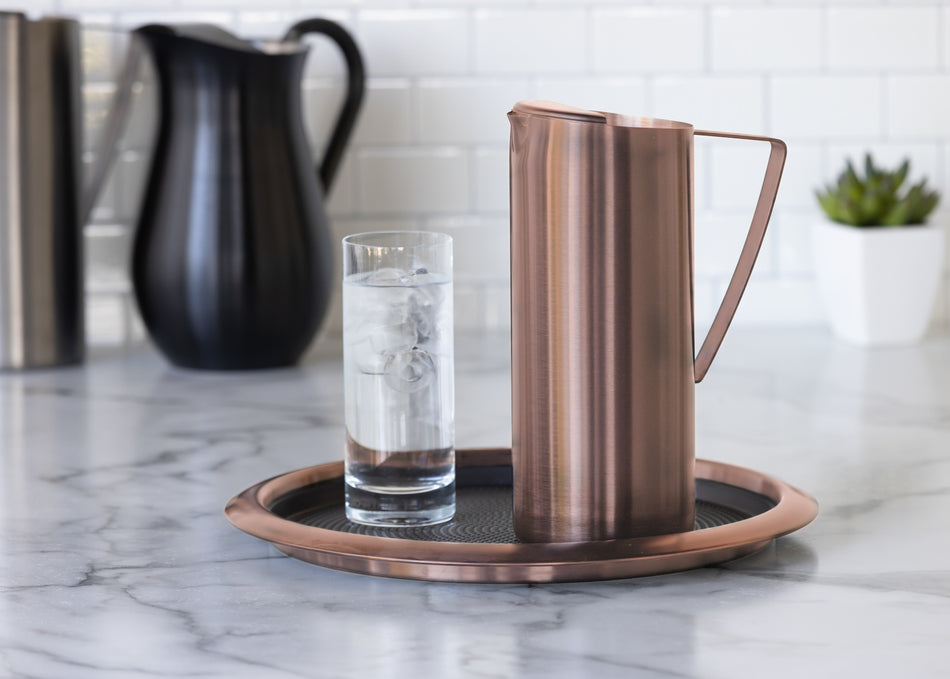 Non-Slip Removable Insert 14 in. Medium Round Serving Tray in Rose Gold