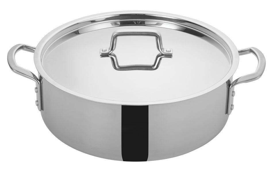 Winco TGBZ-14 14 Quart Tri-Gen Brazier Pan with Cover Induction Ready Stainless Steel