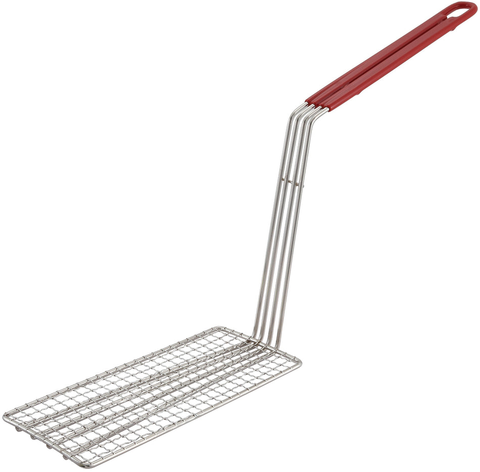 Winco FB-PB 11 Inch Fry Basket Press Rectangular Red Plastic Handle Nickel Plated