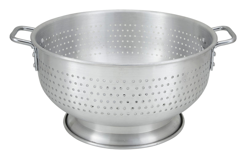 Winco ALO-16BH 16 Qt. Aluminum Colander with Handles and Base