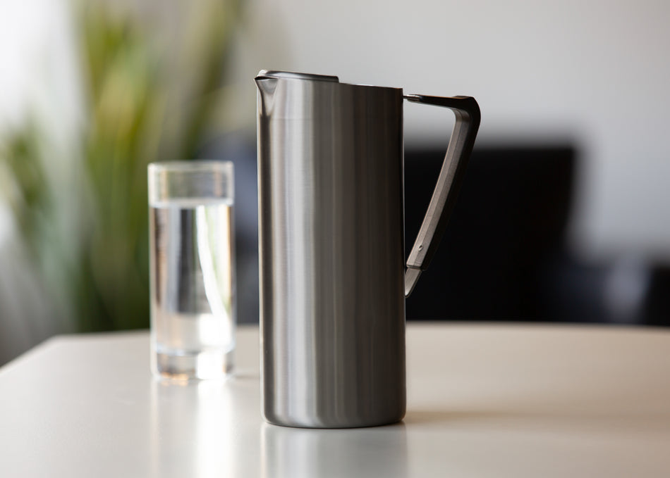 Slim 1.9-Liter Stainless Water Pitcher with Ice Guard in Dark Tungsten