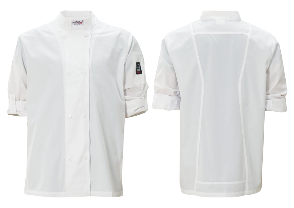 Winco UNF-12WXL XL Tapered Fit Ventilated Chef Jacket Poly-Cotton White