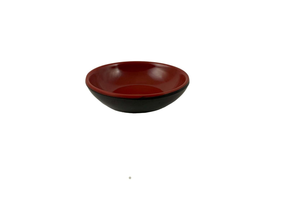12 Pack 1 oz, 2-3/4" Diameter x 5/8" Height, Sauce Dish, Two Tone (Black & Red), Melamine, BPA Free, Dishwasher Safe, Break-Resistant, Shatter-Resistant, No Microwave, No Oven, NSF