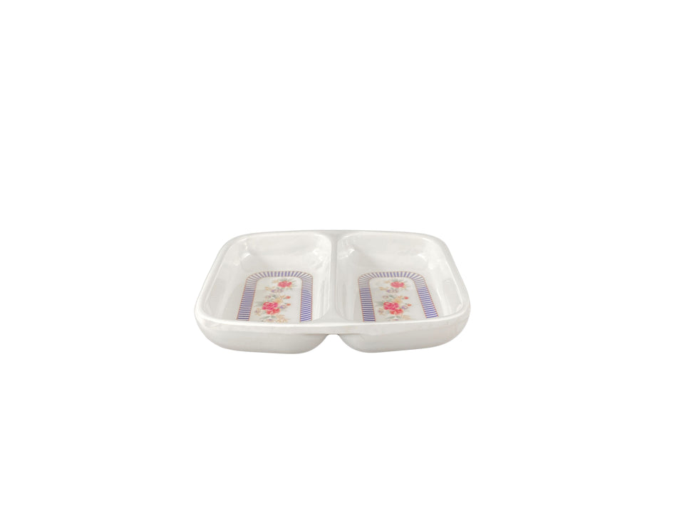 12 Pack 2 oz, 3-3/8" x 2-3/4" x 1/2", Twin Sauce Dish, Rose Dinnerware, Melamine, BPA Free, Dishwasher Safe, Break-Resistant, Shatter-Resistant, No Microwave, No Oven, NSF