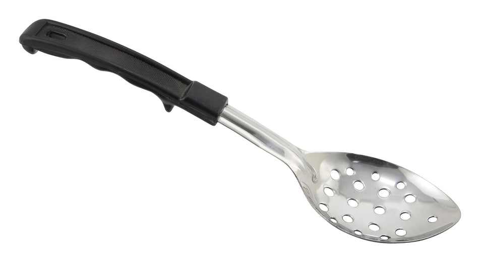Winco BHPN-11 11 Inch Perforated Basting Spoon Black Plastic Handle Stainless Steel