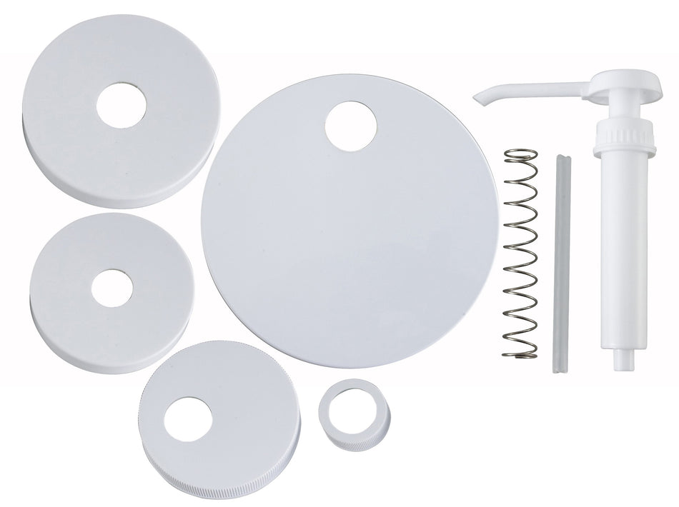 Winco PKT-6 9 Inch Pump Kit with 5 Lids Plastic White Condiment Syrup Pump