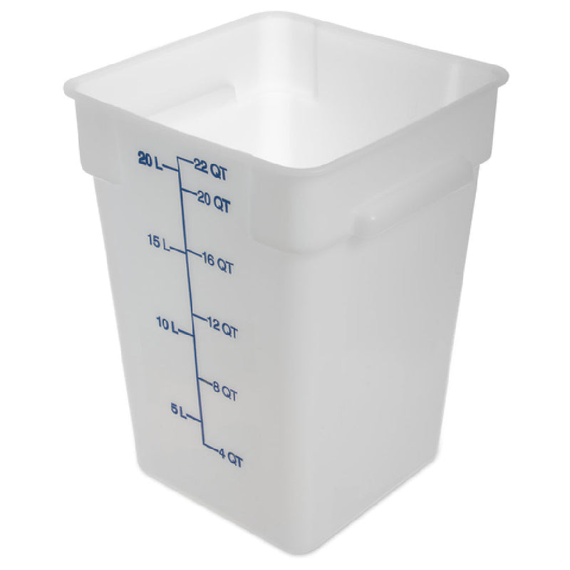 Carlisle 11966PE02 22 Quart Food Storage Container Square Polyethylene White with Blue Print
