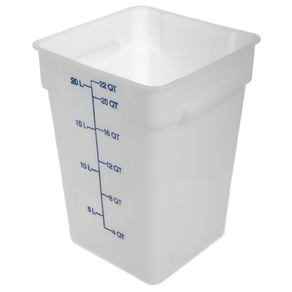 Carlisle 11966PE02 22 Quart Food Storage Container Square Polyethylene White with Blue Print
