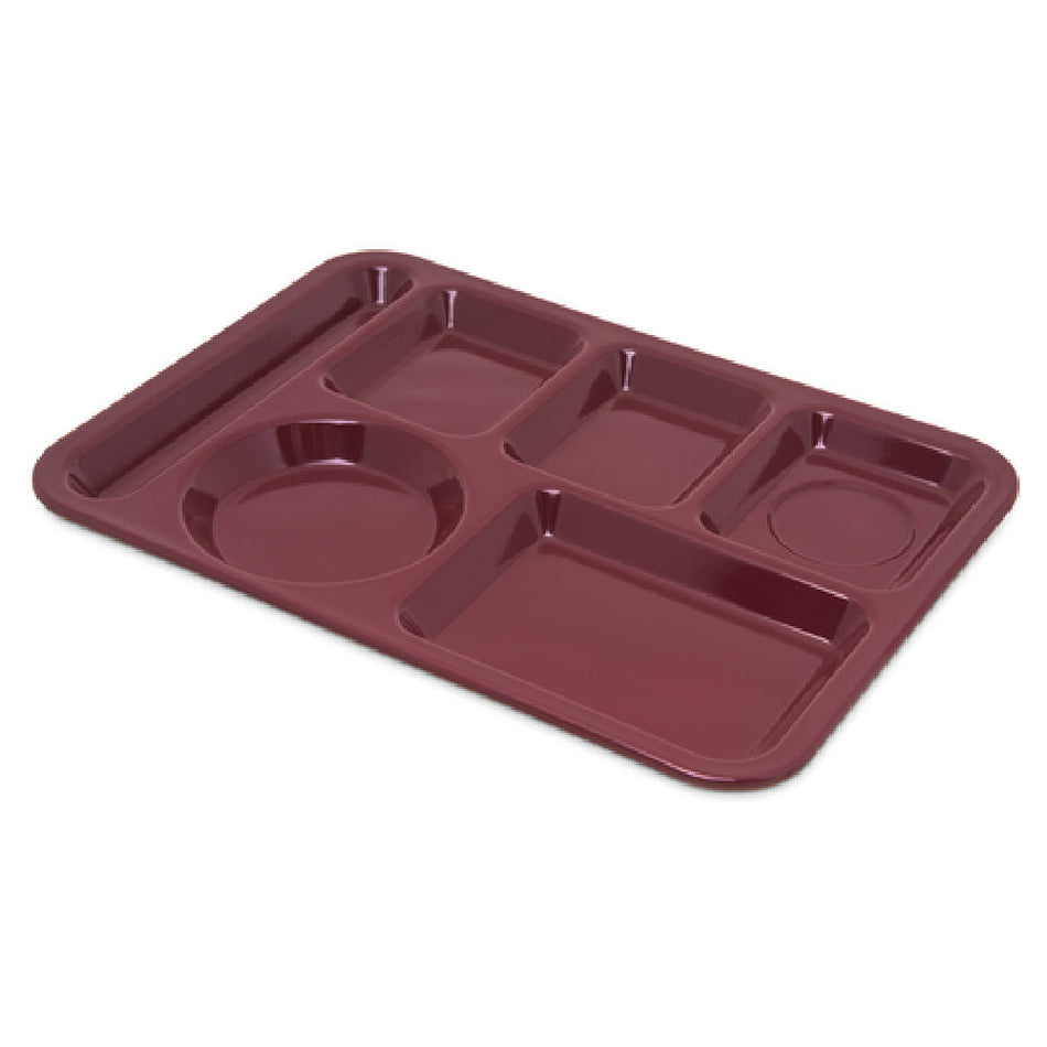 Carlisle 4398085 14 Inch Width Rectangular Tray Left-handed Melamine Red 6 Compartments with Dishwasher Safe
