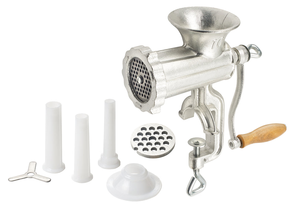 Winco MG-10 10 Inch Manual Meat Grinder with Cast Iron and Tinned Coating