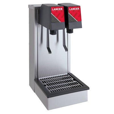 Lancer Tower 302 Dual Valve Island Base Stainless Steel Beverage Dispenser w/ LEV® Self-Serve Valves & Key Lock (24V)