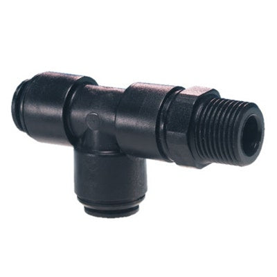 John Guest Black Acetal Swivel Male Run Tee 6mm Tube OD x 1/4" BSPT