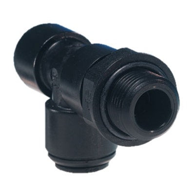 John Guest Black Acetal Swivel Male Run Tee 6mm Tube OD x 1/4" BSPP