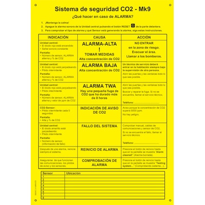 LogiCO2 Mk9 Central Unit Warning Sign - Spanish Translation