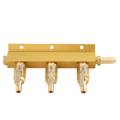 3-Way Gas Manifold - 3/8 Inch Inlet 3 Individual Shutoffs CO2 Nitrogen Draft Beer Beverage