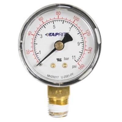 Taprite Pressure Gauge 0-160 PSI 1/4" NPT Bottom Right Hand Thread