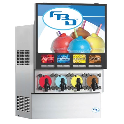 FBD 774 4-Flavor Frozen Carbonated Beverage Dispenser, Remote-Cooled, Commercial Frozen Drink & Slushie Machine, 6,240 oz/hr