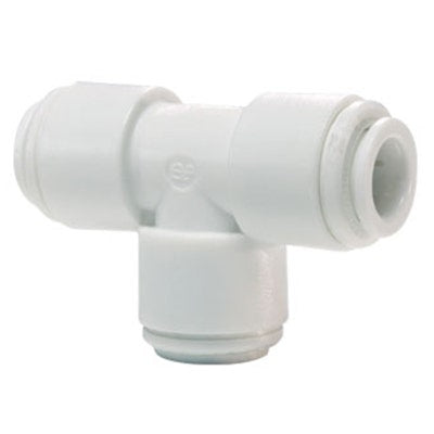 John Guest White Acetal Union Tee 1/4" Tube OD w/ Blue Collet