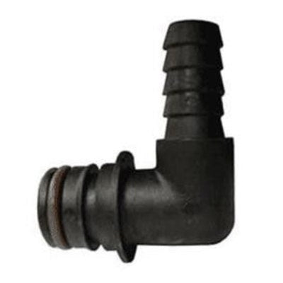 3/8" x 1/2" Barb Flojet Product 90 Degree Elbow Plastic Fitting