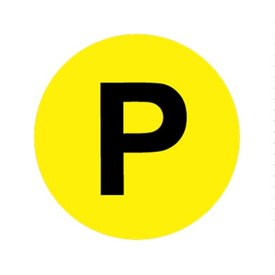 Bargun Button Cap Round, P, Yellow Cap Black Letter