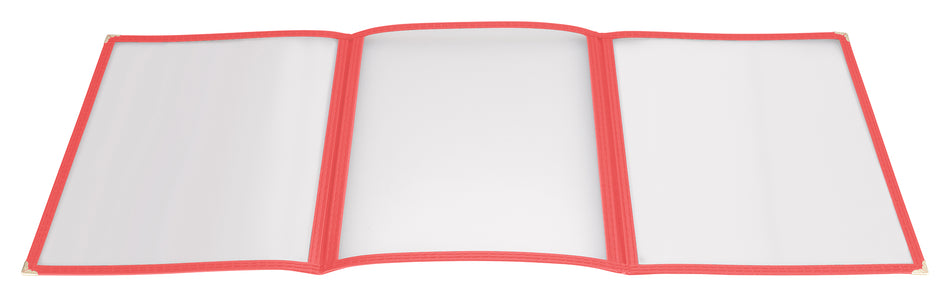 Winco PMCT-9R 9-1/2 Inch Menu Cover Triple Fold Plastic Red with Double Stitched Edging