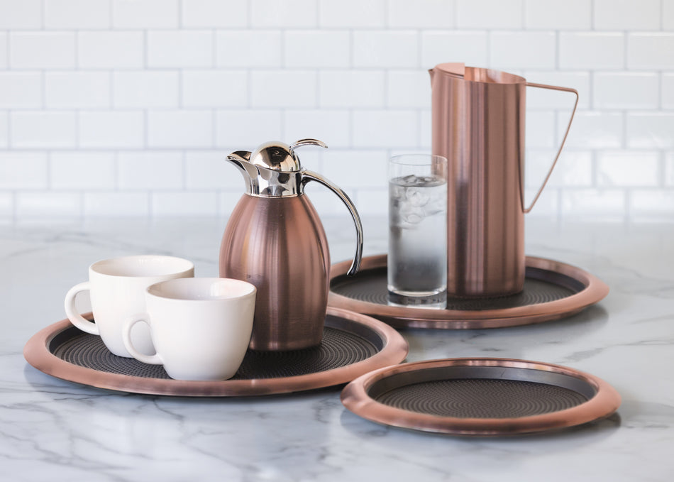 Non-Slip Removable Insert 16 in. Large Round Serving Tray in Rose Gold