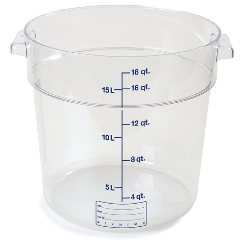 Carlisle 1076807 18 Qt Round Storage Container with Easy Grip Handles Polycarbonate Clear