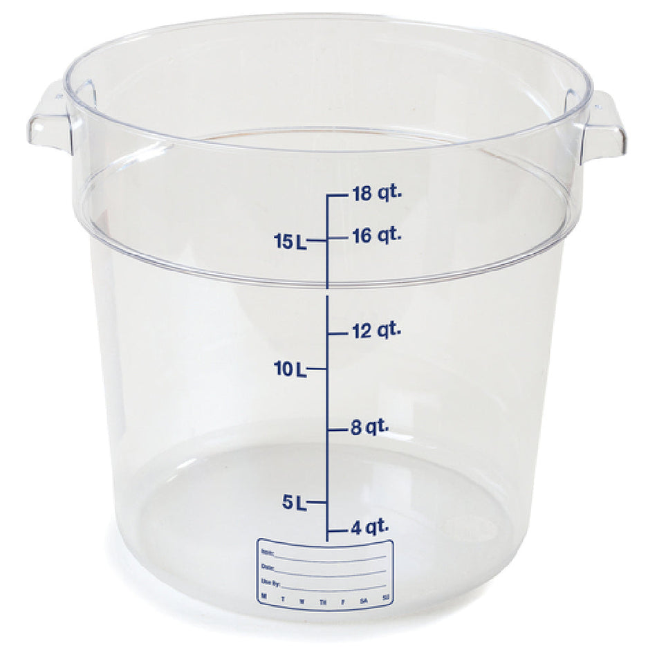 Carlisle 1076807 18 Qt Round Storage Container with Easy Grip Handles Polycarbonate Clear