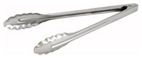 Winco UT-12LT 12 Inch Utility Tongs Coiled Spring Medium Weight Stainless Steel with Scalloped Edge