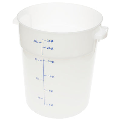 Carlisle 1097902 22 Quart Round Food Storage Container with Handles Polycarbonate White