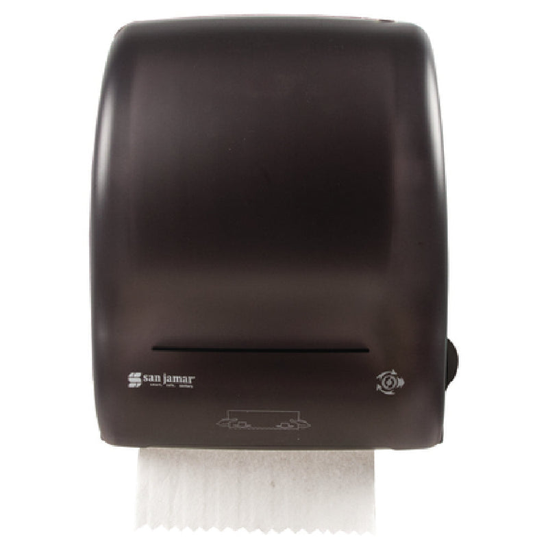 Carlisle T7400TBK 12-3/8 Inch Black Paper Towel Dispenser with Lock and Automatic Cutting