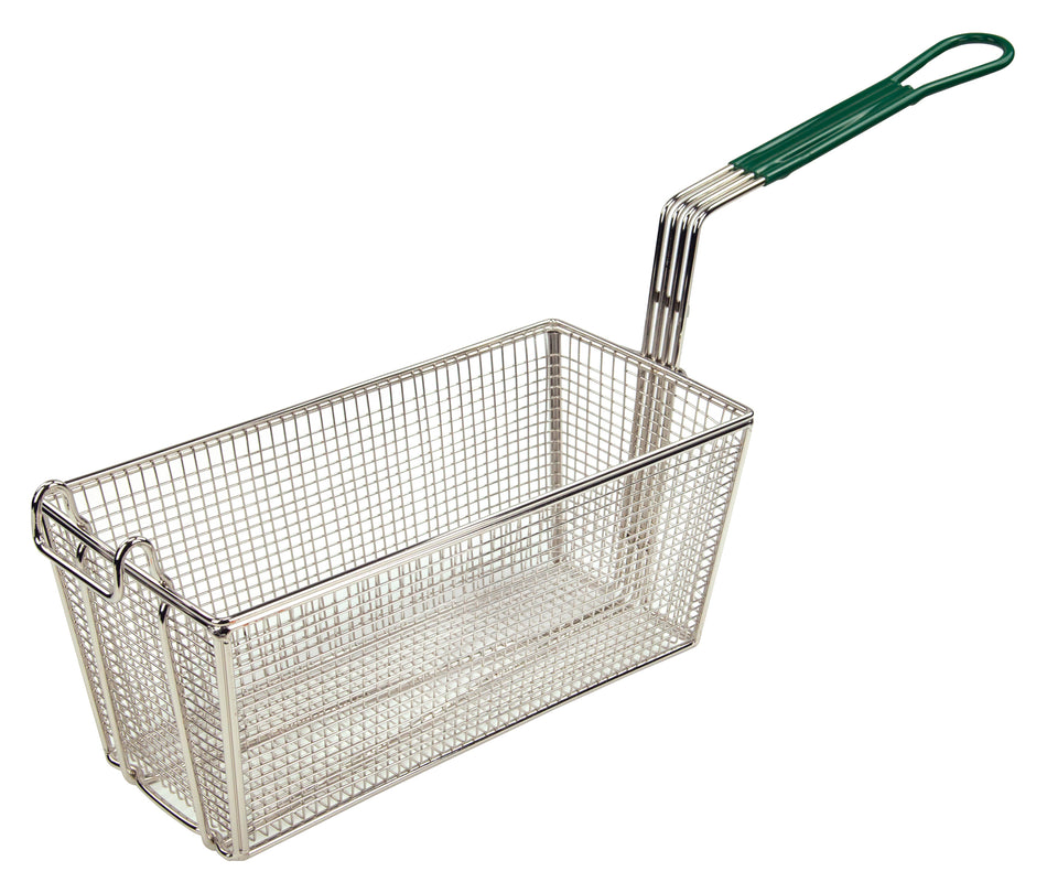 Winco FB-30 13-1/4 Inch Fry Basket Nickel Plated Steel with Green Handle