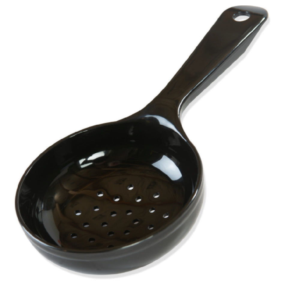 Carlisle 496703 6 Oz Perforated Portion Spoon Short Handle Black Plastic