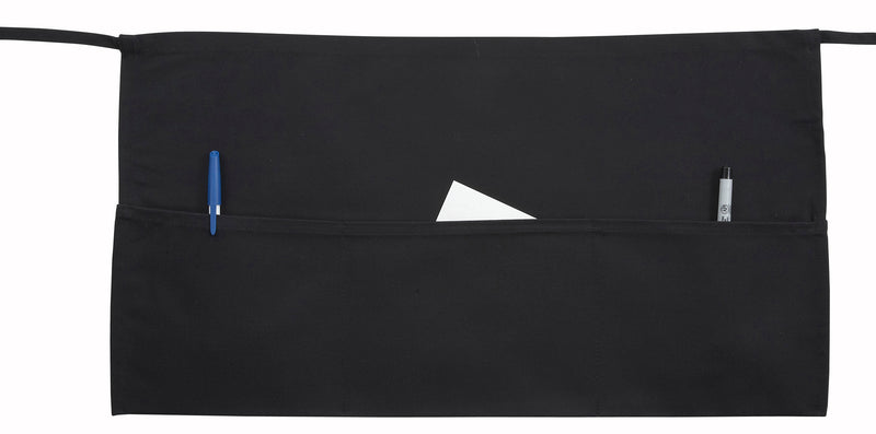 Winco WA-1221 21-3/4 Inch Waist Apron Black Cotton/Polyester with 3 Pockets