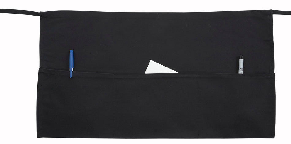 Winco WA-1221 21-3/4 Inch Waist Apron Black Cotton/Polyester with 3 Pockets