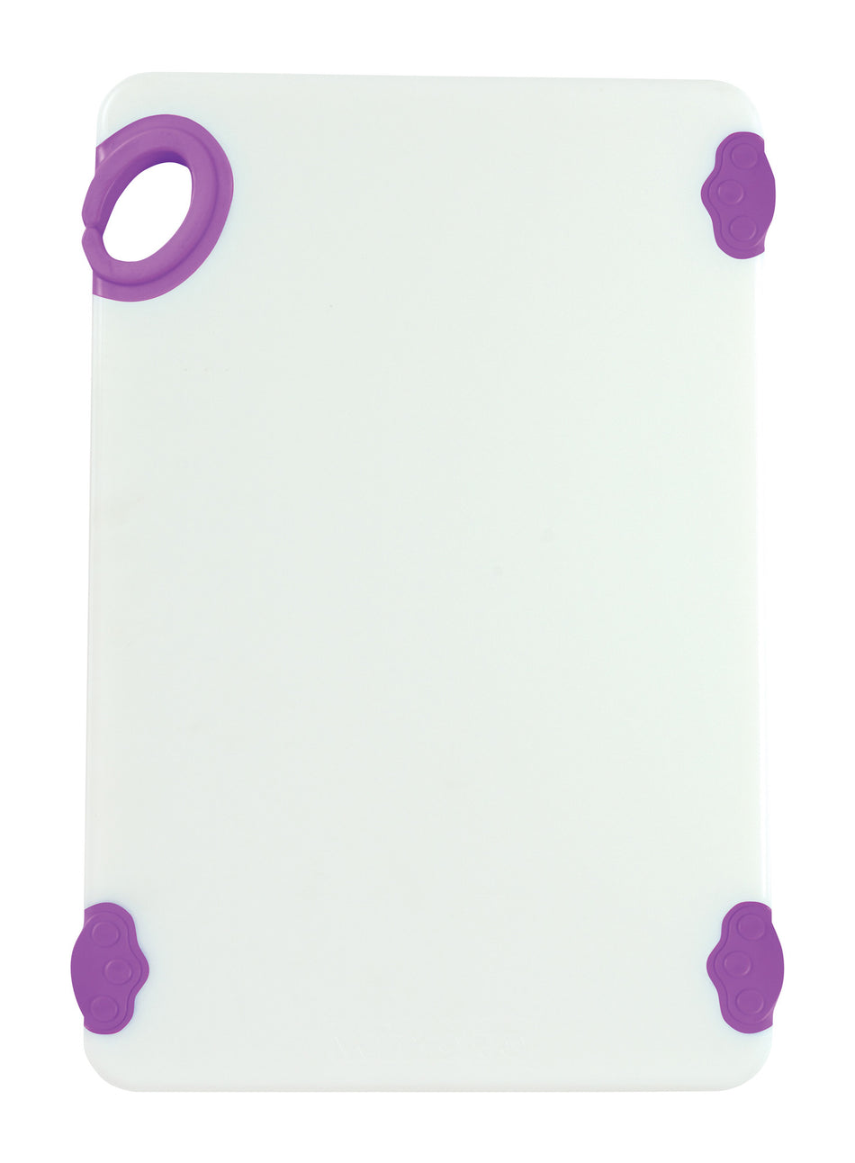 Winco CBN-1218PP 12 Inch Rectangular Cutting Board with Rubber Grip Hook Purple Co-polymer