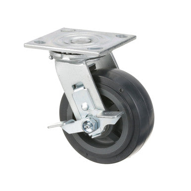 Heavy-Duty 5" Plate Caster with Brake Gray polyurethane wheel with plastic hub