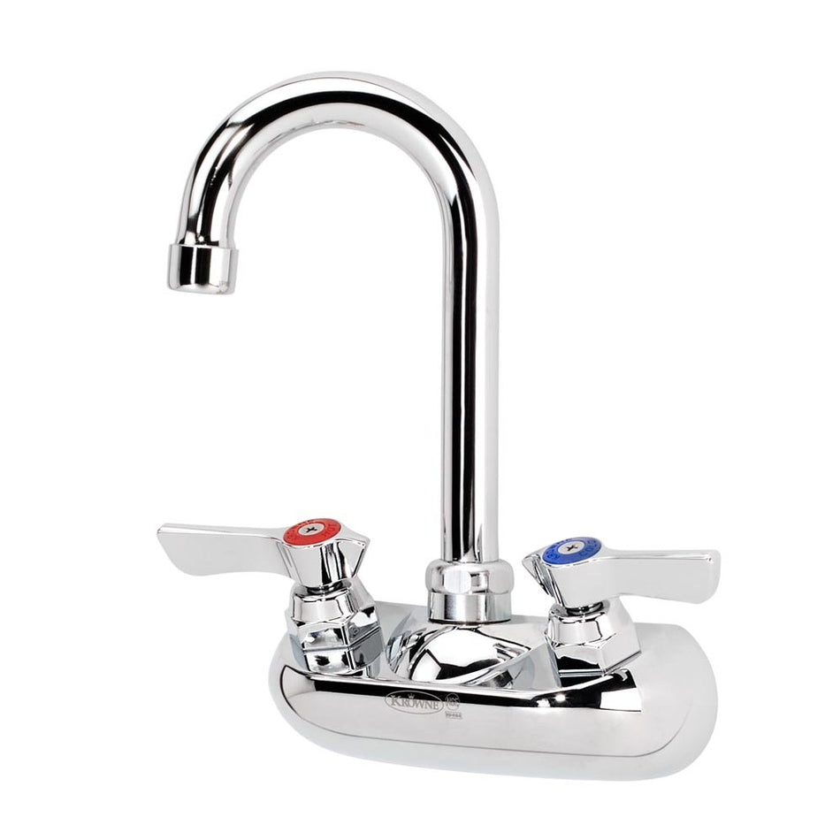 Krowne 10-400L 4 in Wall Mount Sink Faucet w/ 3 1/2 in Swivel Gooseneck Spout