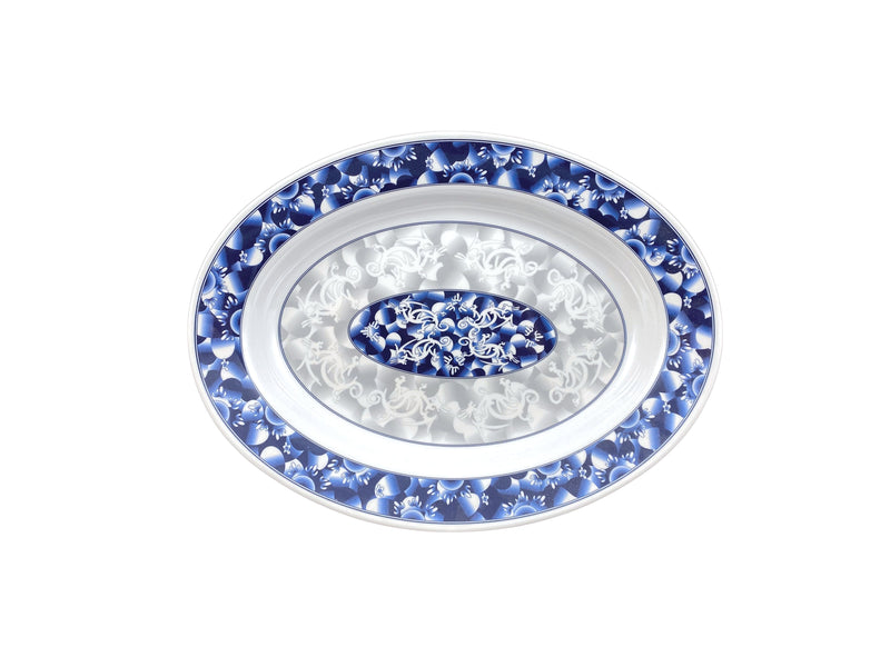 Thunder Group 2114DL 14 Inch Platter 28 Oz Oval Deep Break Resistant Melamine Blue Dragon