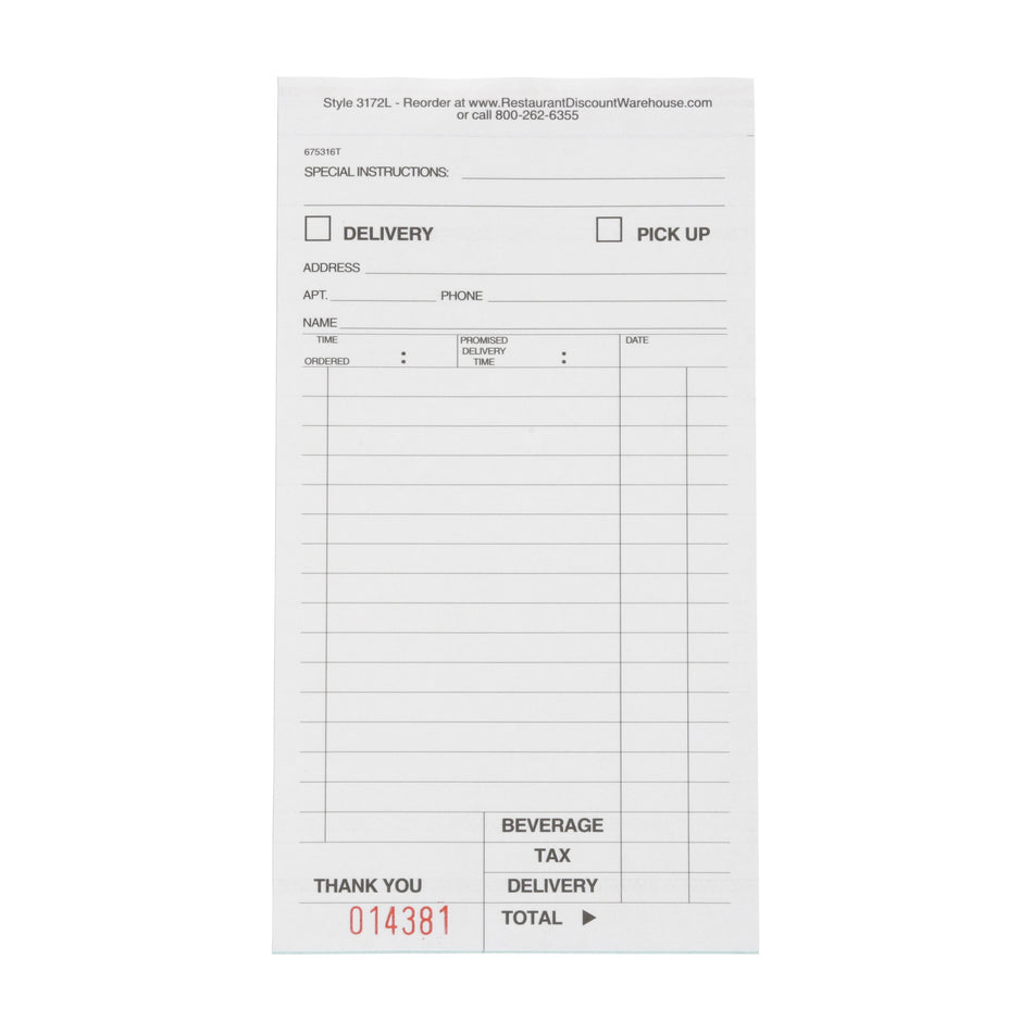 KNG 3172LSE 4 - Part Loose Large Take-Out/Delivery Guest Checks