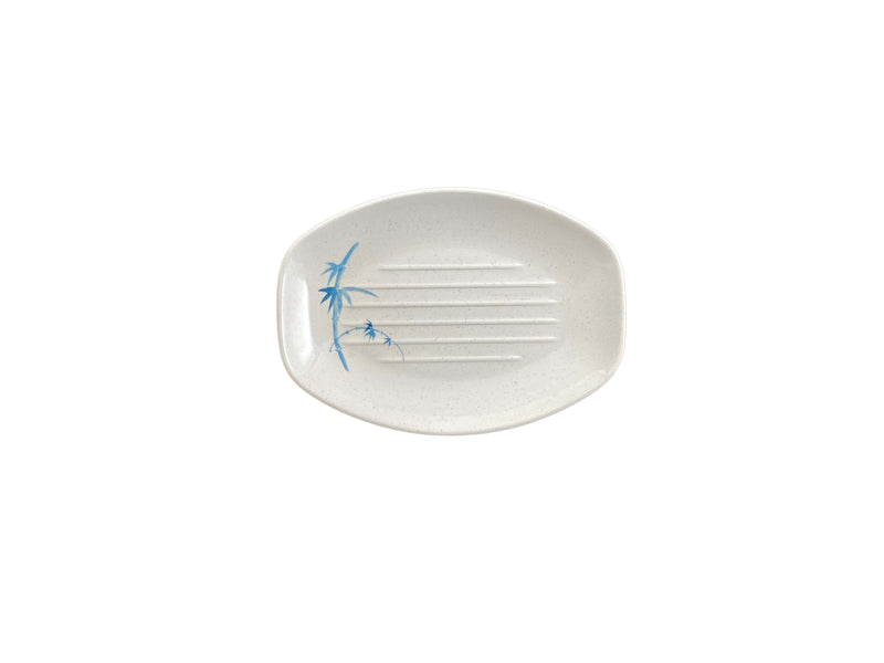Thunder Group 2308BB 8 Inch Oval Teriyaki Tray Break-resistant Melamine Blue Bamboo