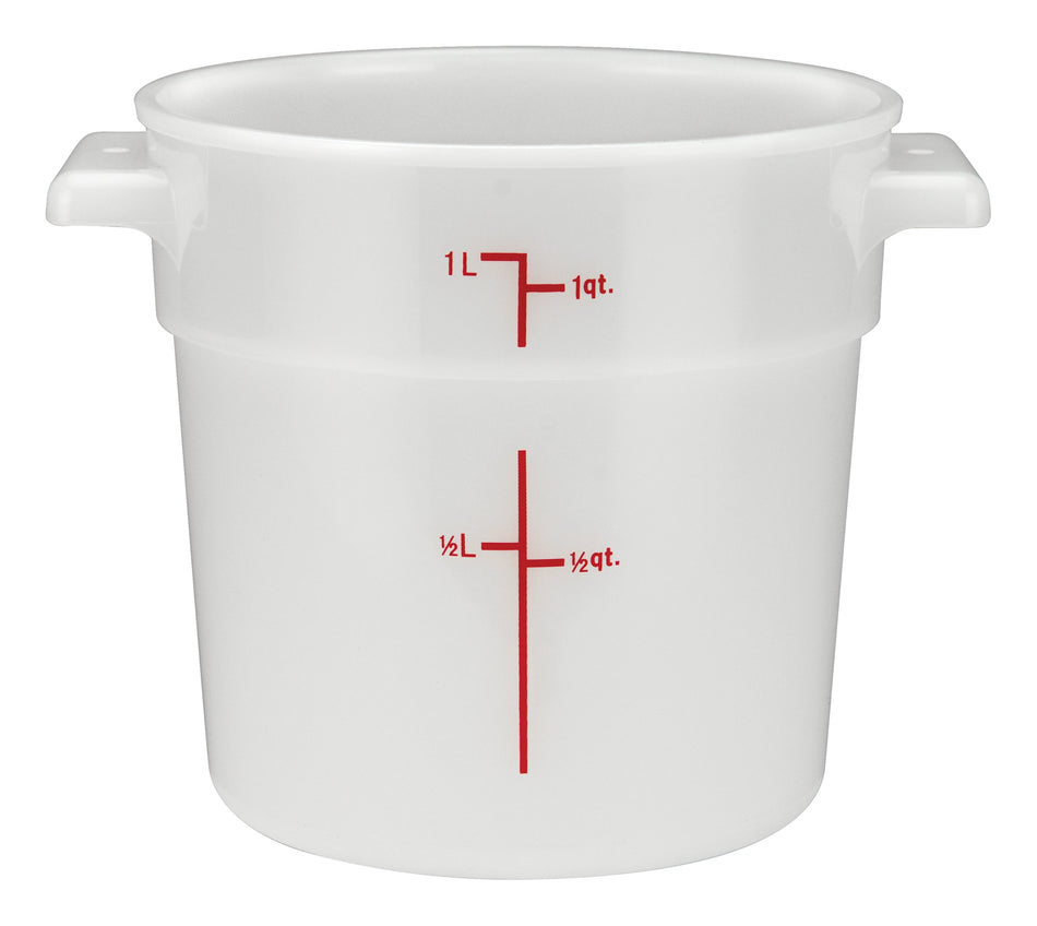 Winco PPRC-1W 1 Quart Round Storage Container with Built-in Handles Polypropylene White